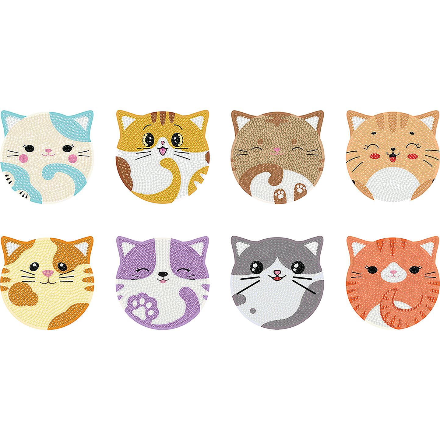8pcs Cat Wooden DIY Coaster Diamond Art Kits with Holder No-Slip for Home Decor