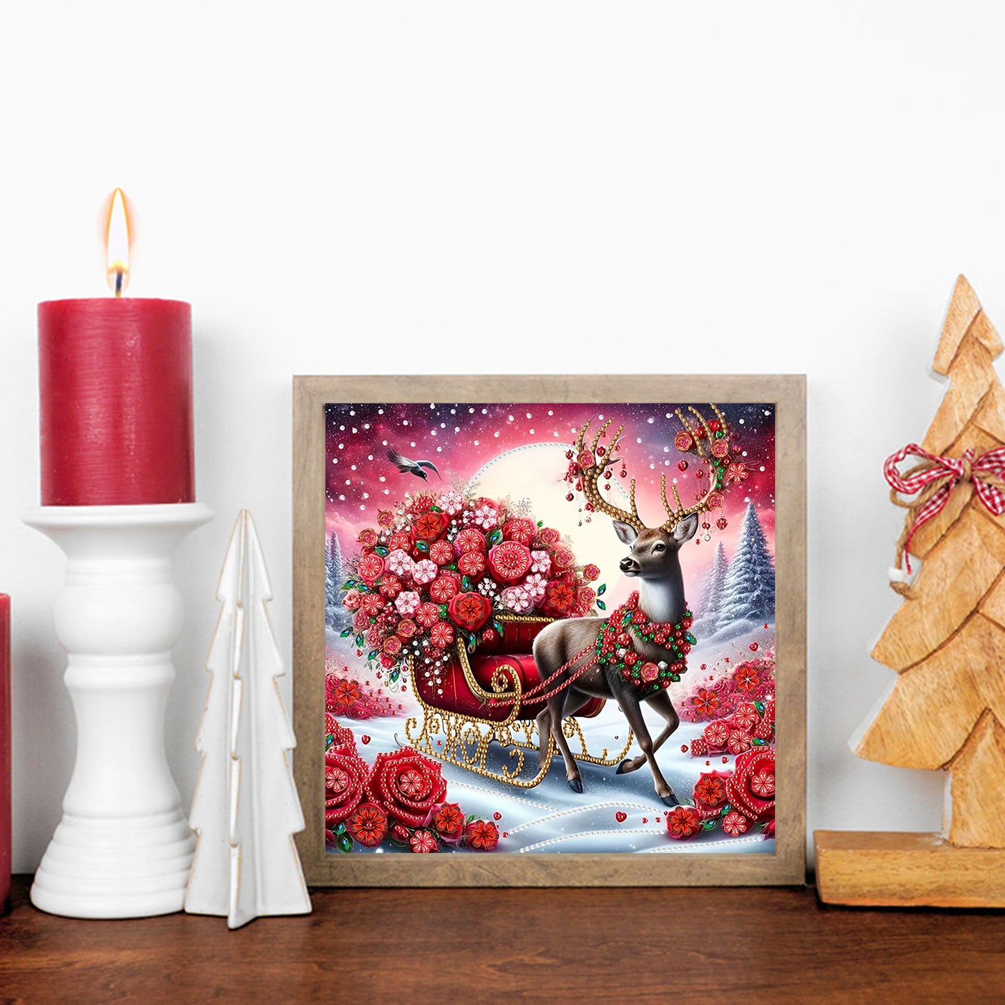 Flower Cart Deer - Special Shaped Drill Diamond Painting 30*30CM