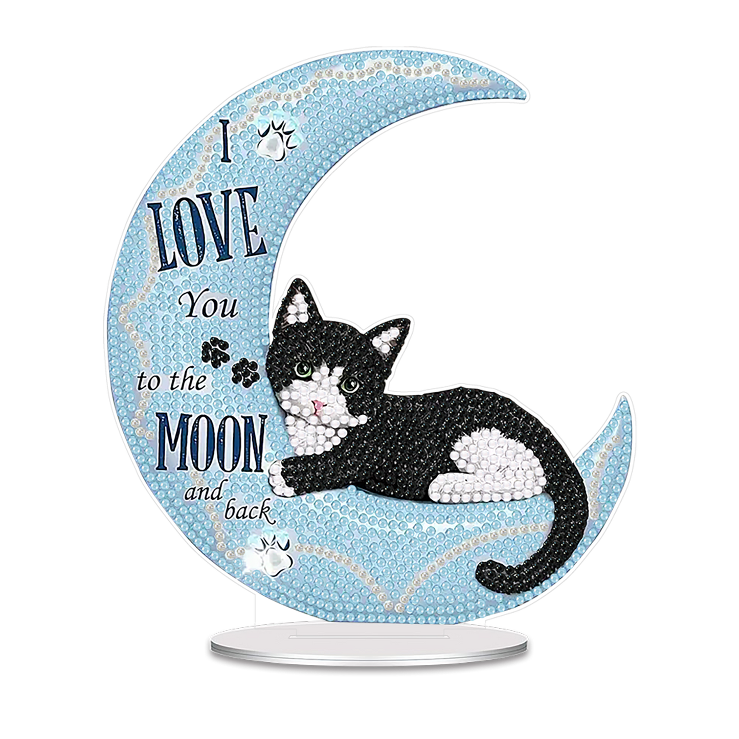 Moon Cat DIY 2D Flat Acrylic Desktop Diamond Art Kit Single-Sided for Home Decor