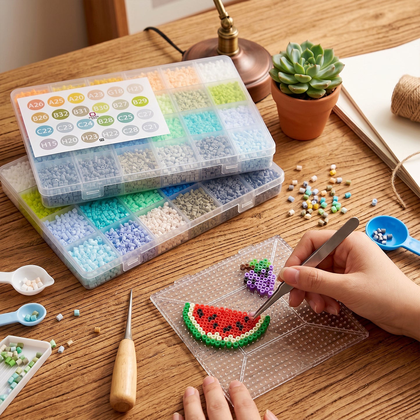 20 Colors 5mm Melty Beads Craft Kit Beginner-Friendly Iron Beads DIY Set with Color Label Pixel Art Beads Kit Ideal(Morandi Gray Tone Fuse Beads Set)