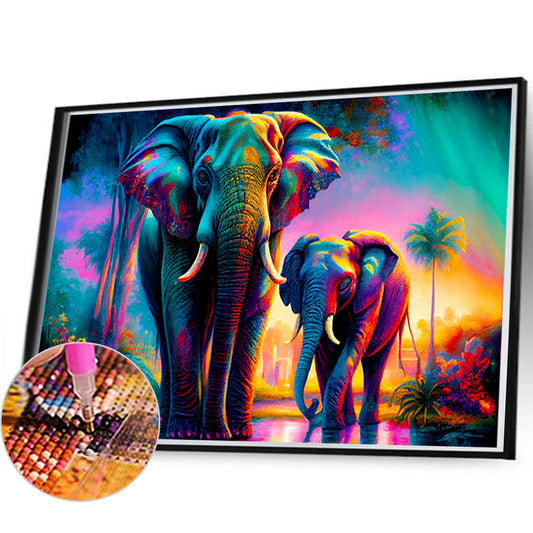 Two Elephants - Full Round Drill Diamond Painting 60*40CM