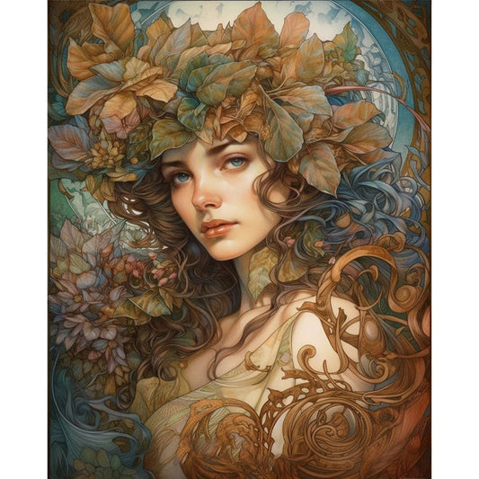 Retro Long Hair Woman - 11CT Stamped Cross Stitch 40*50CM