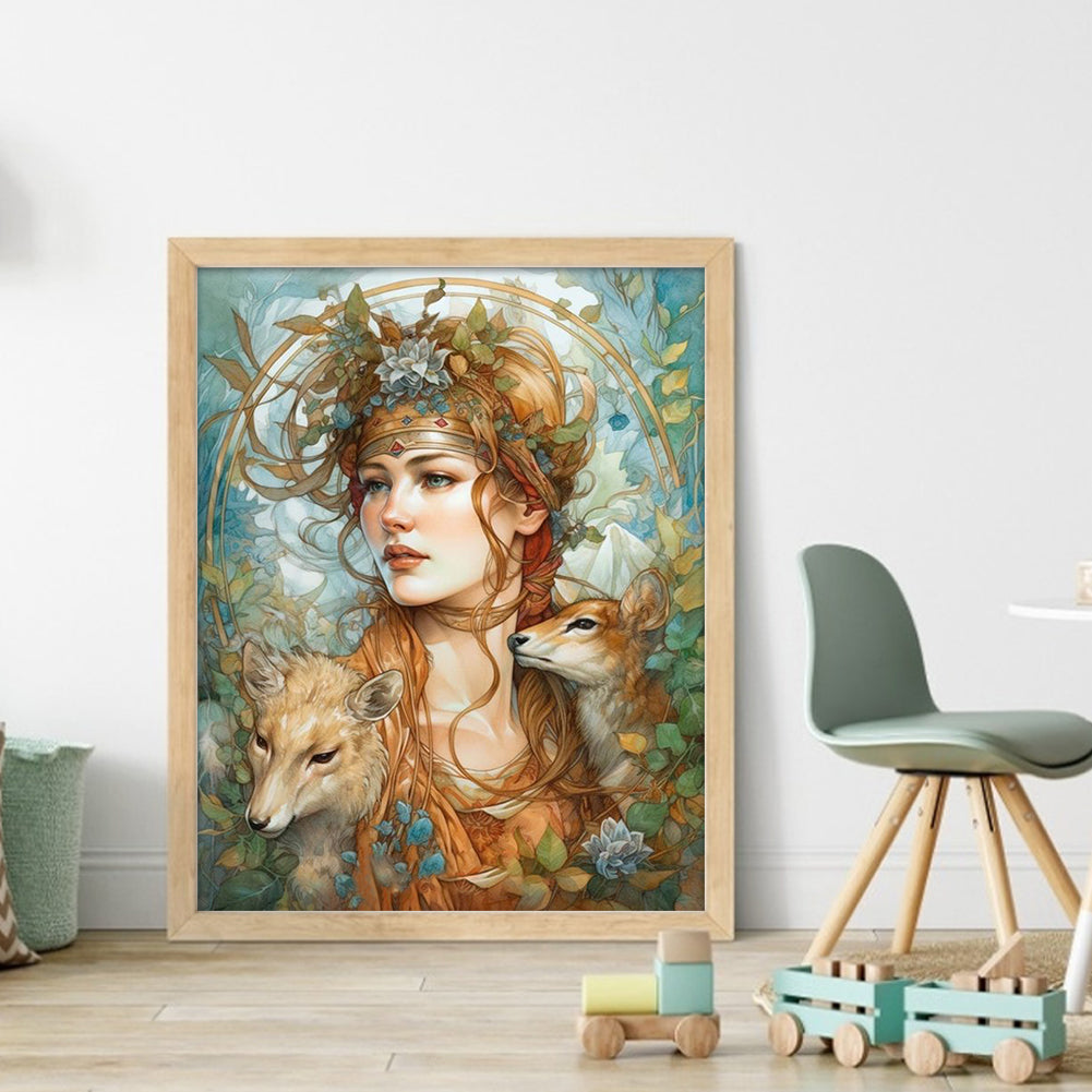 Retro Long Hair Woman - 11CT Stamped Cross Stitch 40*50CM