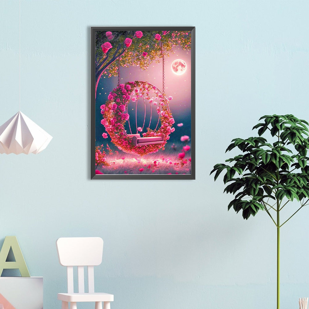 Rose Swing Under The Tree¡¤Powder - Full Round Drill Diamond Painting 40*60CM