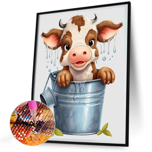 Bucket Cow - Full Round Drill Diamond Painting 30*40CM