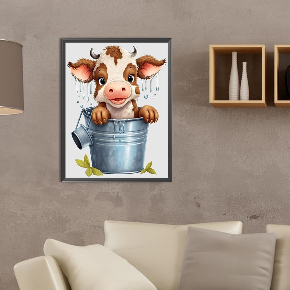 Bucket Cow - Full Round Drill Diamond Painting 30*40CM