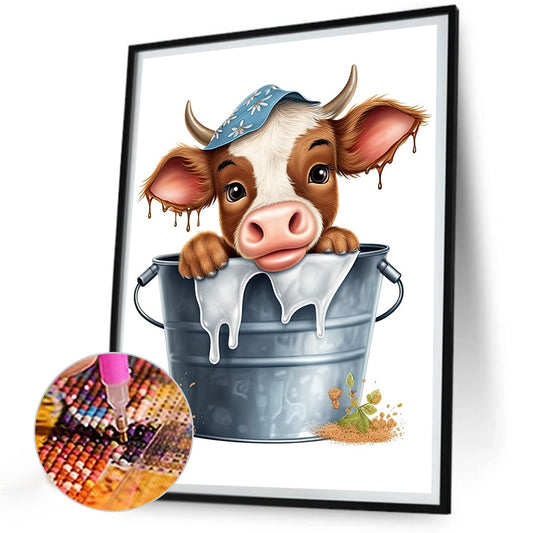 Bucket Cow - Full Round Drill Diamond Painting 30*40CM