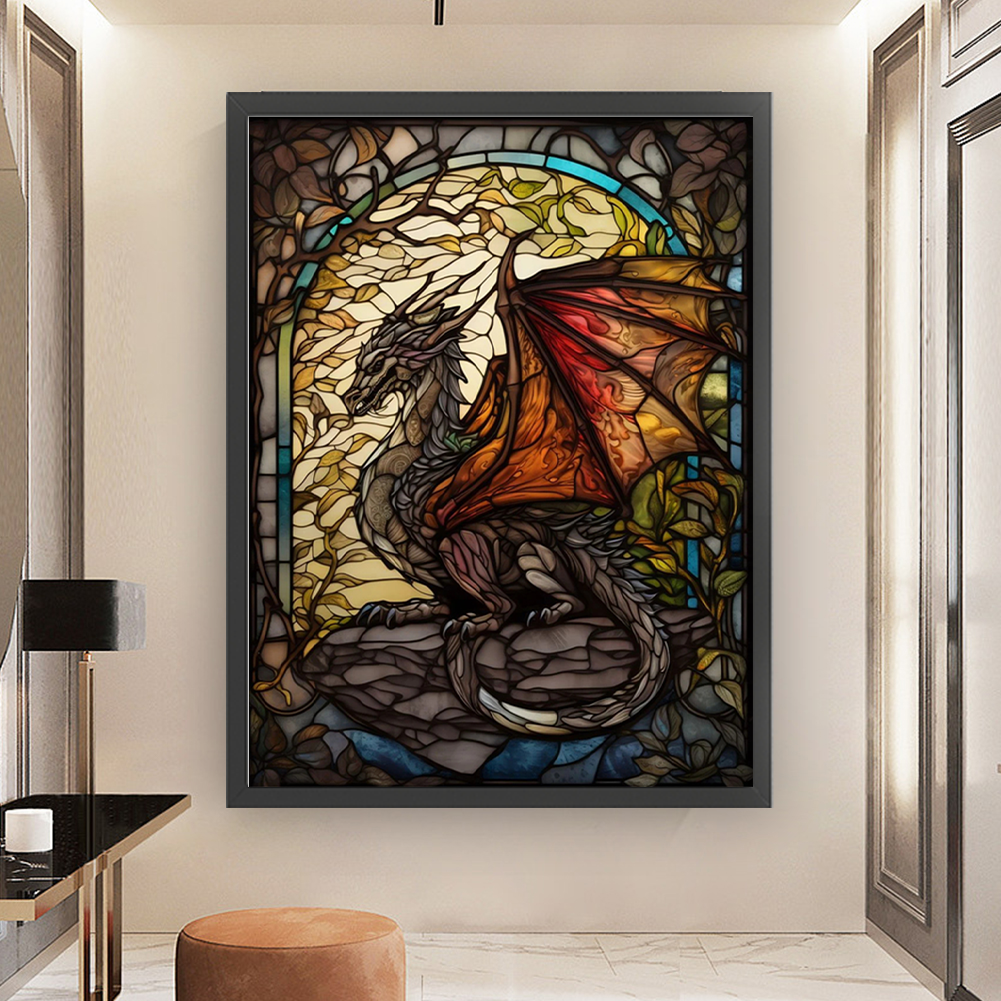 Glass Painting-Flying Dragon - 14CT Stamped Cross Stitch 45*60CM
