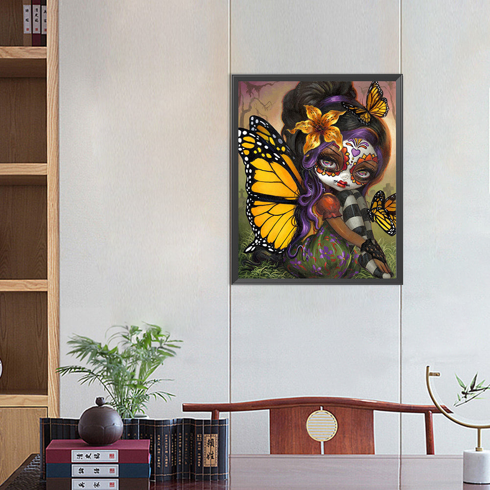Butterfly Girl - Full AB Round Drill Diamond Painting 40*50CM