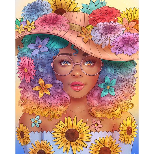 Sunflower Eyes Girl - Full AB Round Drill Diamond Painting 40*50CM