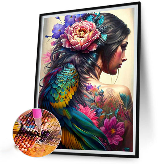 Girl With Peacock Hair - Full Round Drill Diamond Painting 40*50CM