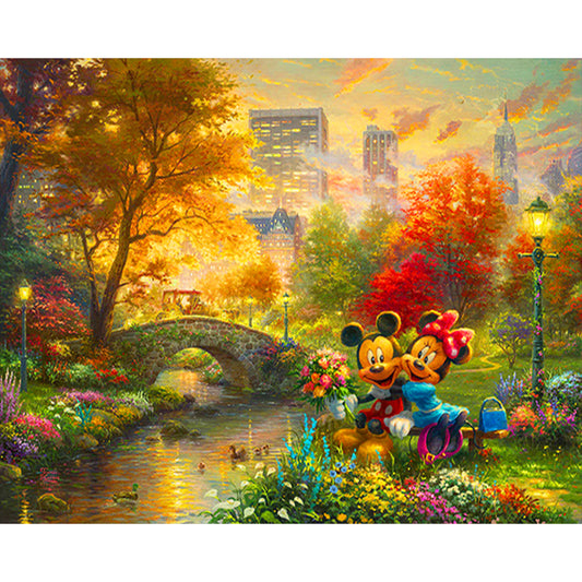 Mickey Mouse And Minnie Mouse By The River - Full Round Drill Diamond Painting 80*60CM