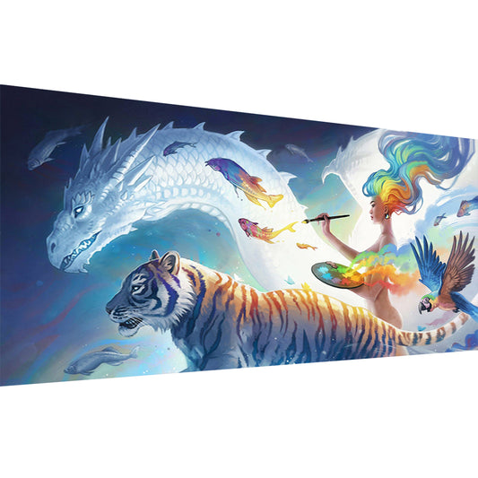 Tiger, Flying Dragon And Woman - 11CT Stamped Cross Stitch 100*50CM