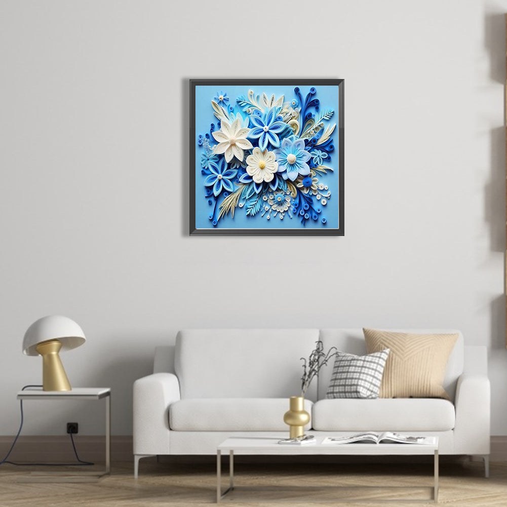 Embossed Blue Flower - Full AB Square Drill Diamond Painting 40*40CM