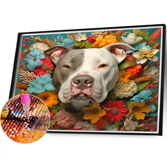 Flowers And Dog Heads - Full Round Drill Diamond Painting 40*35CM