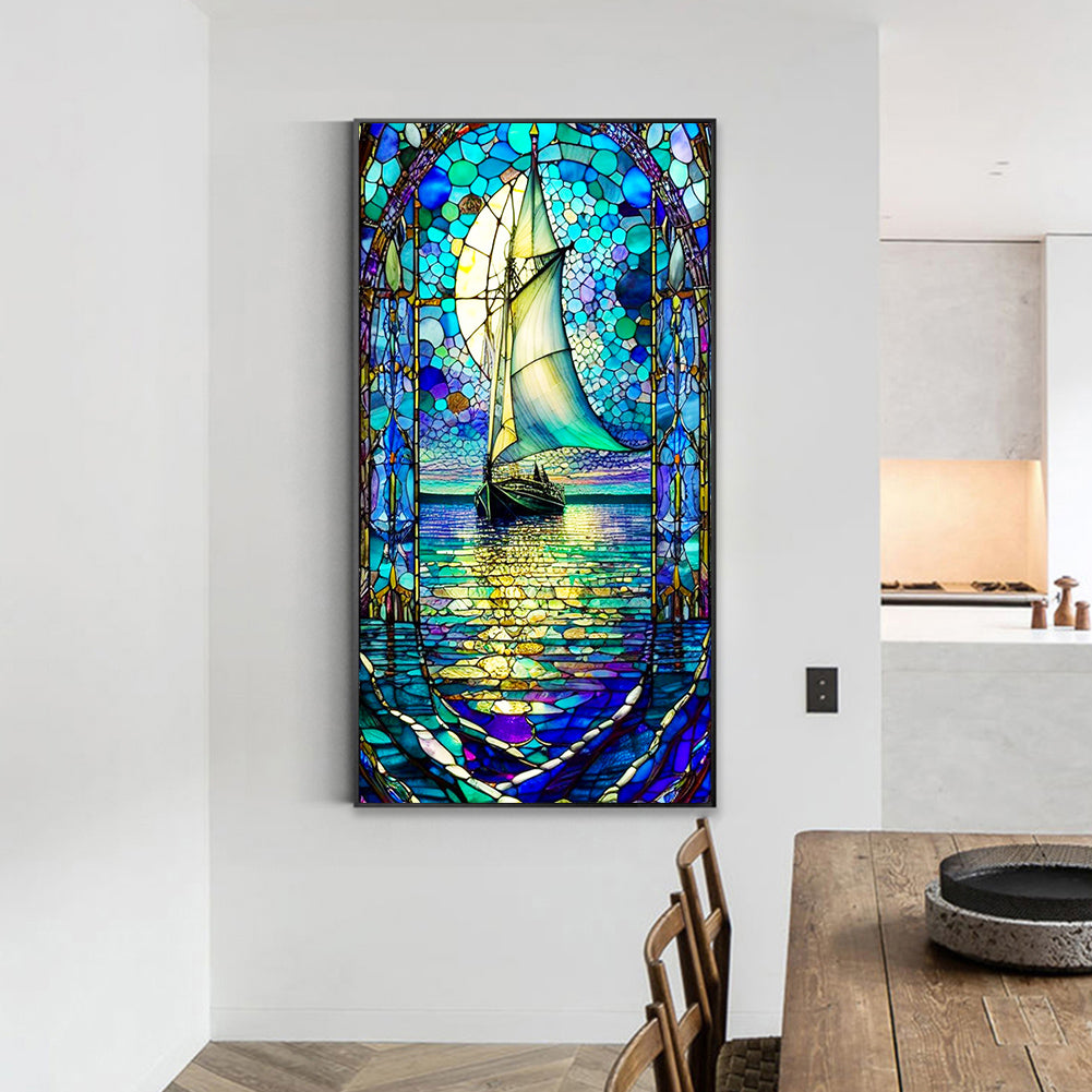 Glass Sailboat - Full Round Drill Diamond Painting 40*70CM