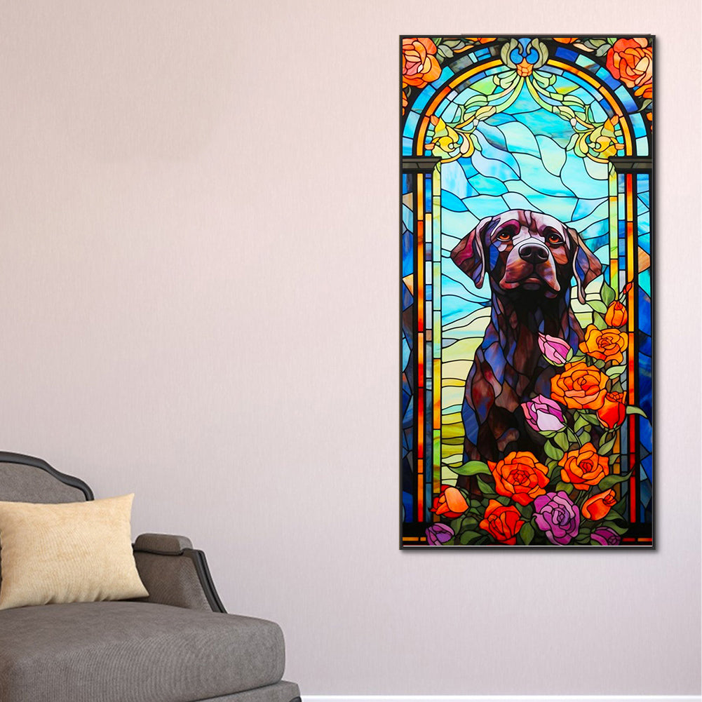 Glass Black Dog - Full Round Drill Diamond Painting 40*80CM