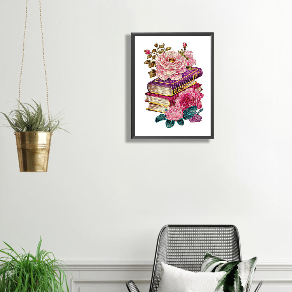 Flowers And Three Books - Special Shaped Drill Diamond Painting 30*40CM