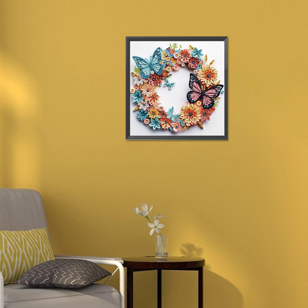 Butterfly Wreath Paper Painting - Special Shaped Drill Diamond Painting 30*30CM