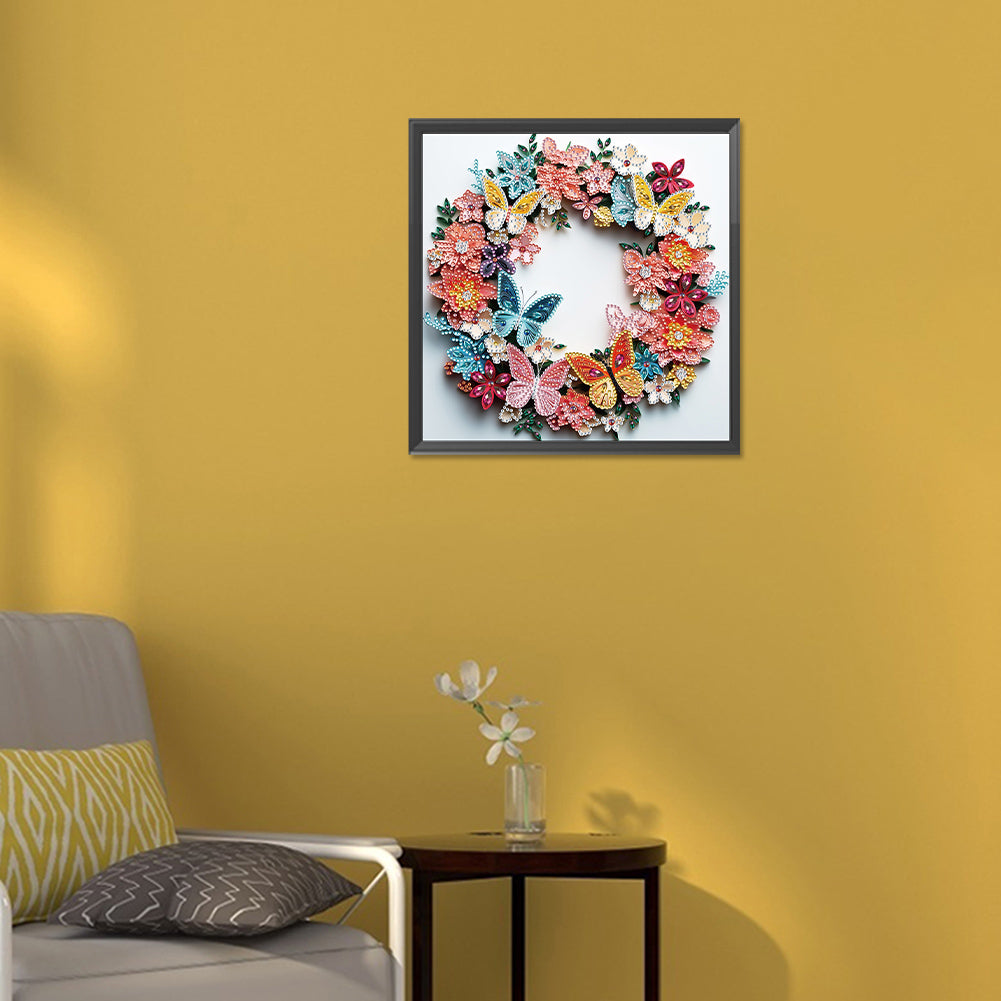Butterfly Wreath Paper Painting - Special Shaped Drill Diamond Painting 30*30CM