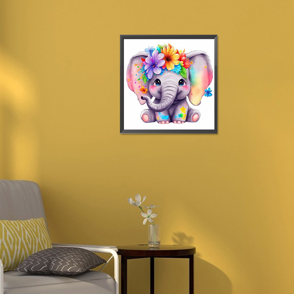 Elephant With Flowers - Full Round Drill Diamond Painting 30*30CM