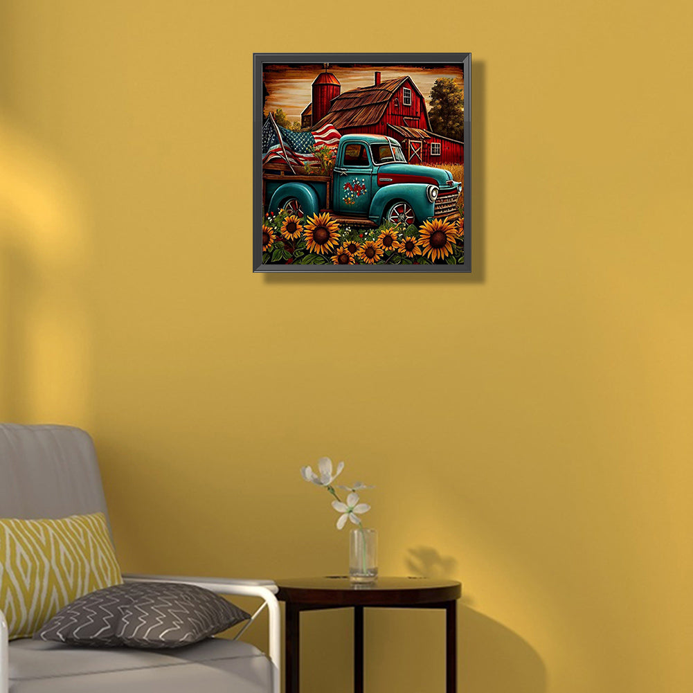 Sunflower Blue Car - Full Round Drill Diamond Painting 40*40CM
