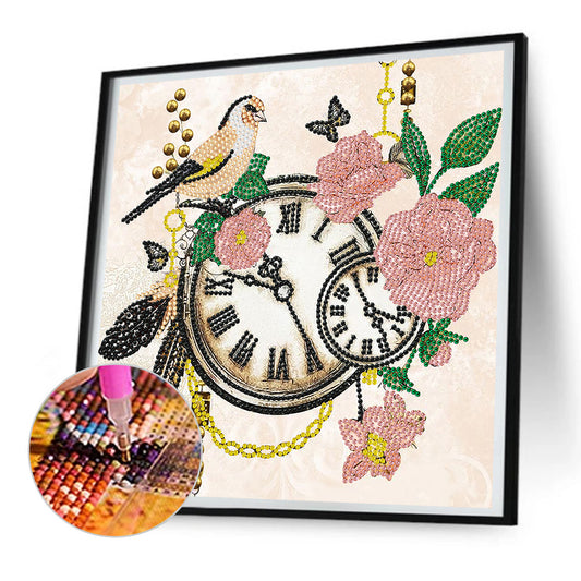 Flower And Bird Clock - Special Shaped Drill Diamond Painting 30*30CM