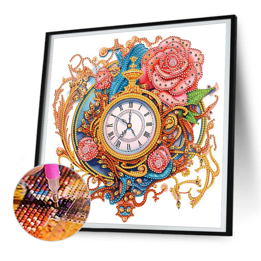 Clocks And Flowers - Special Shaped Drill Diamond Painting 30*30CM