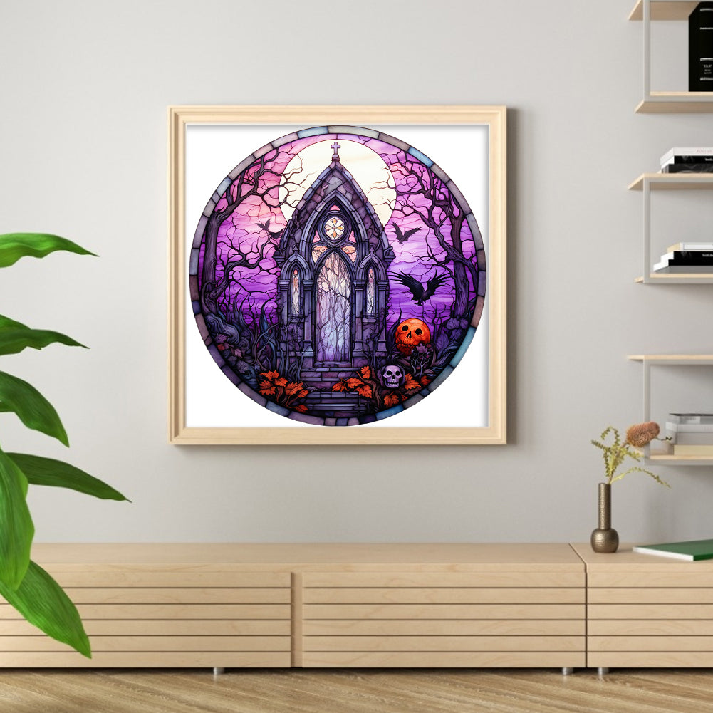 Glass Painting-Halloween Castle - 11CT Stamped Cross Stitch 40*40CM