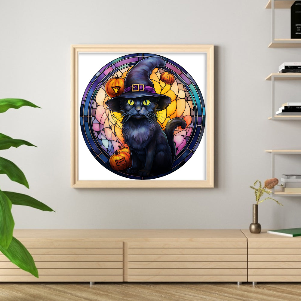 Glass Painting-Halloween Cat - 11CT Stamped Cross Stitch 40*40CM