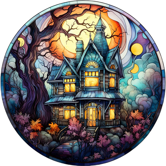 Glass Painting-Halloween Castle - 11CT Stamped Cross Stitch 40*40CM