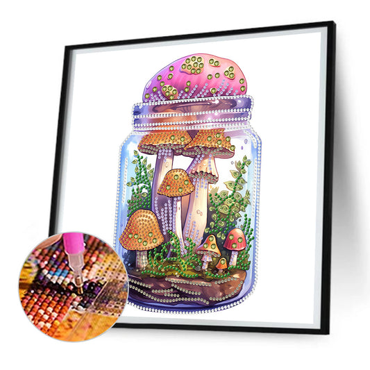 Glass Bottle Mushroom House - Special Shaped Drill Diamond Painting 30*30CM