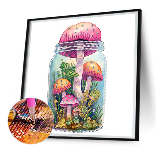 Glass Bottle Mushroom House - Special Shaped Drill Diamond Painting 30*30CM