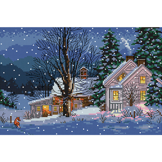 Snowy Night - 14CT Stamped Cross Stitch 30*21CM(Joy Sunday)