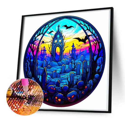 Glass Halloween Graveyard - Full Round Drill Diamond Painting 50*50CM