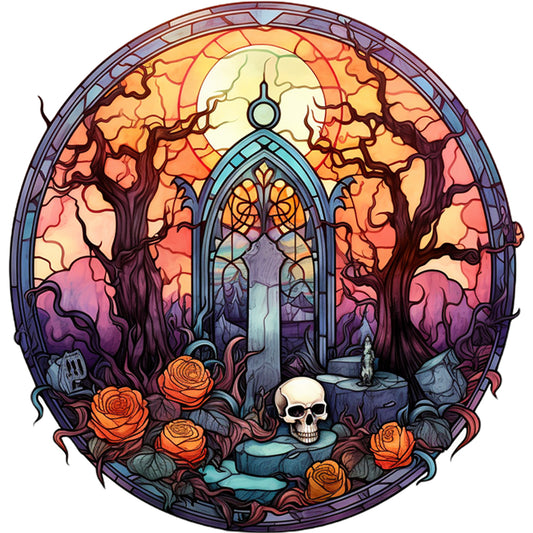 Glass Painting-Halloween Forest Skeleton - 18CT Stamped Cross Stitch 25*25CM