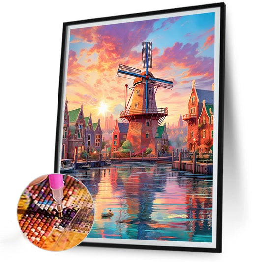 Lighthouse And Windmill - Full Round Drill Diamond Painting 30*40CM
