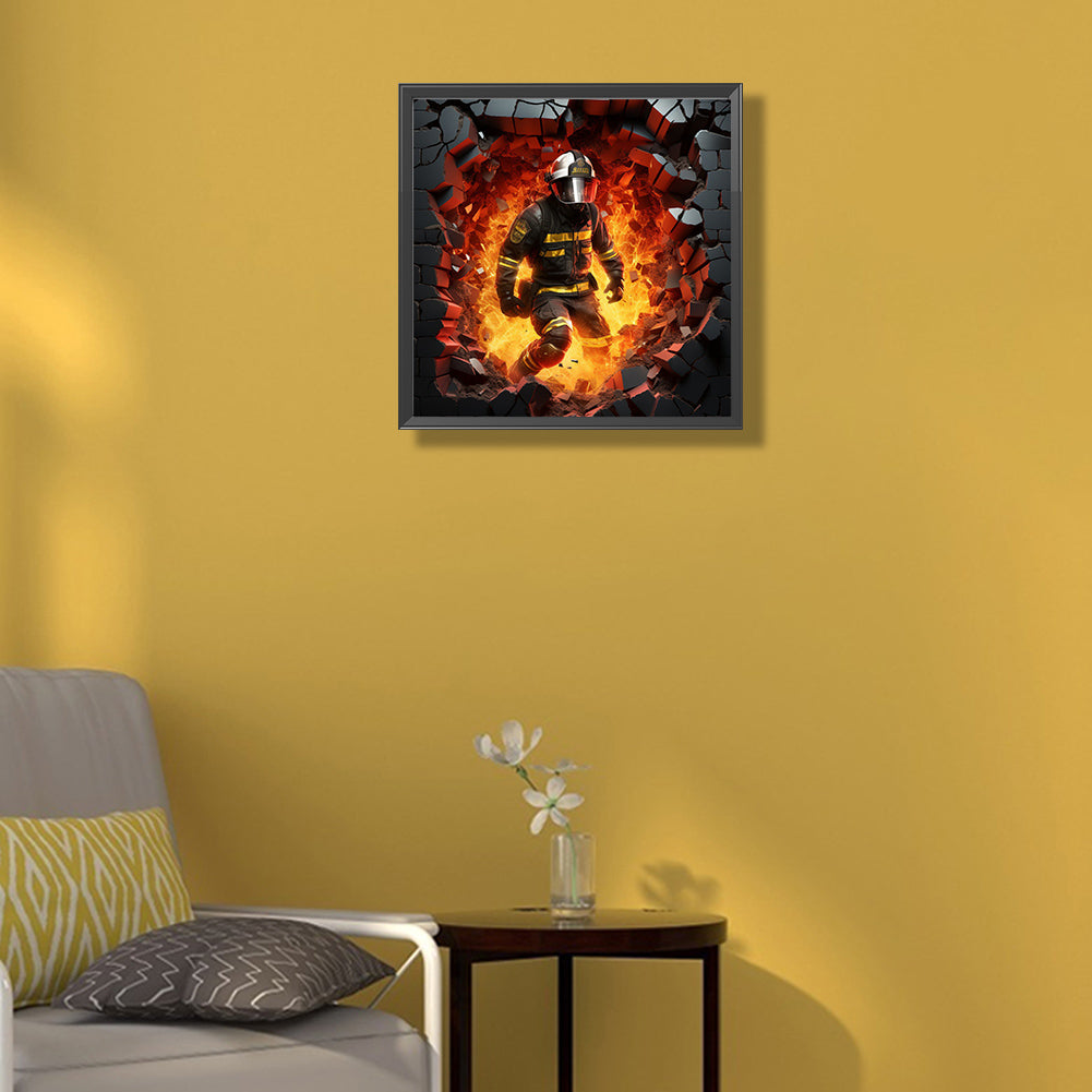 Fire Hero Firefighter - Full Round Drill Diamond Painting 40*40CM