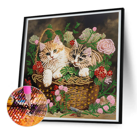 Flowers And Cats -Special Shaped Drill Diamond Painting 30*30CM