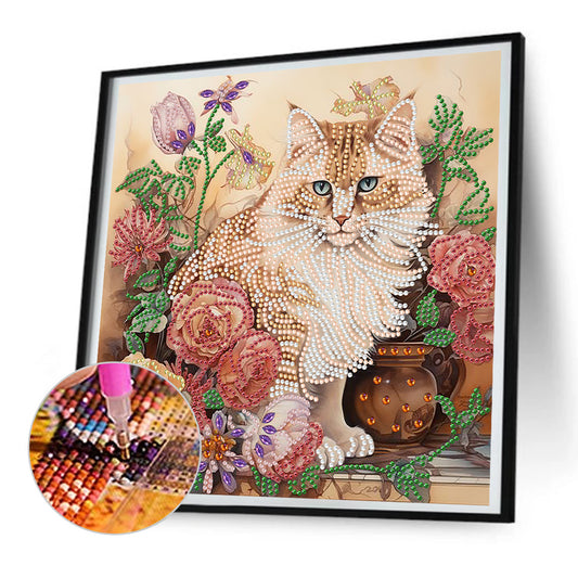 Flowers And Cats -Special Shaped Drill Diamond Painting 30*30CM