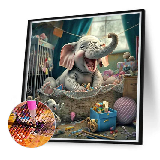 Elephant And Baby Elephant - Full Round Drill Diamond Painting 50*50CM