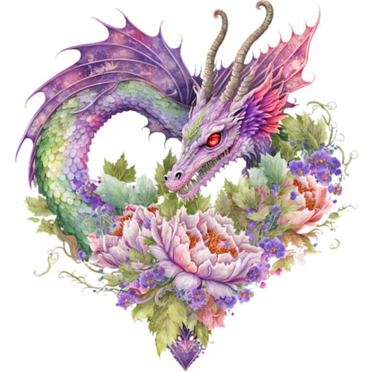 Heart Shaped Flower Pterosaur - 18CT Stamped Cross Stitch 30*30CM