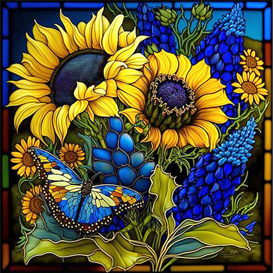 Glass Painting-Sunflower Bush - 11CT Stamped Cross Stitch 40*40CM