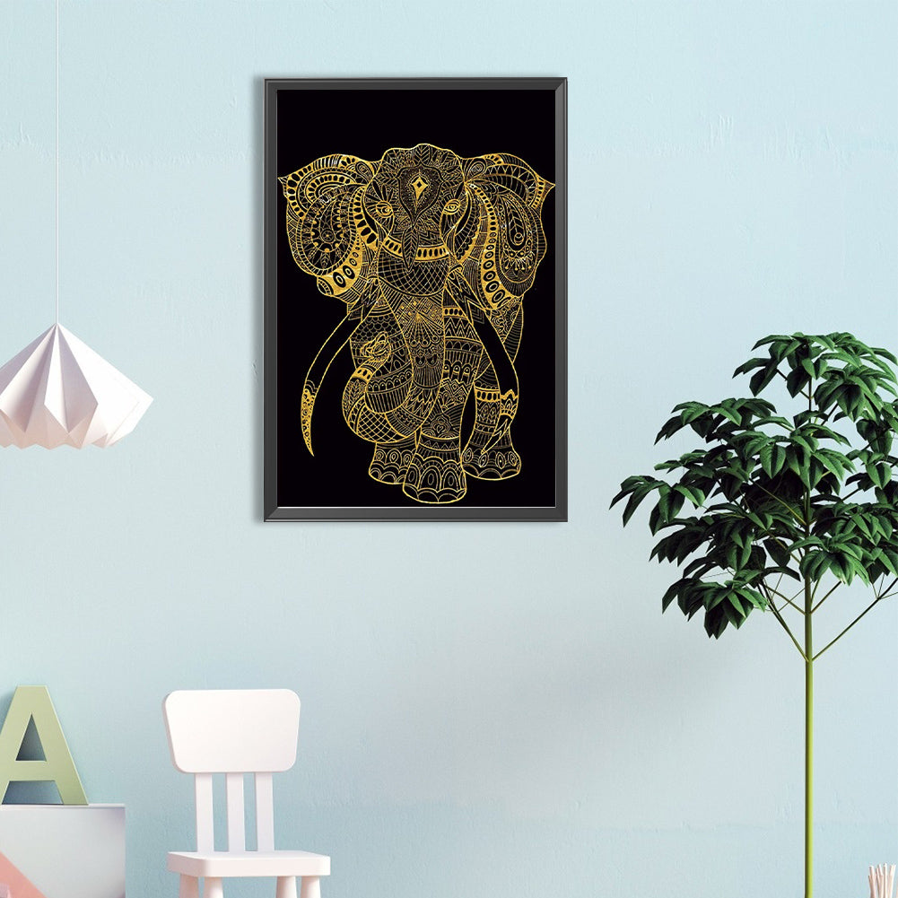 Black Gold Elephant - Full Round Drill Diamond Painting 40*60CM