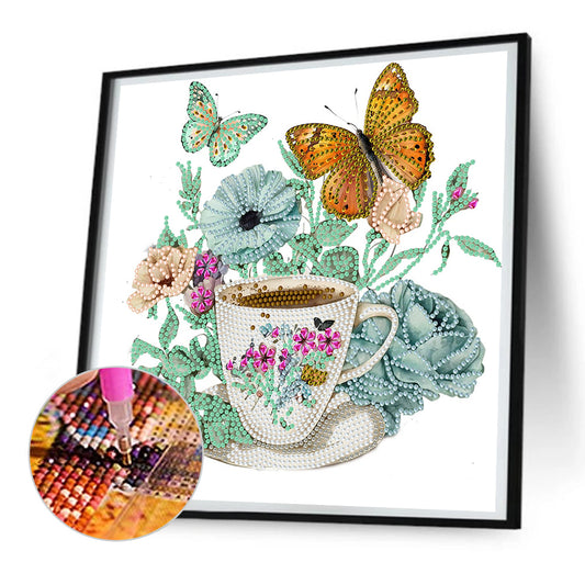 Coffee And Flower Butterfly - Special Shaped Drill Diamond Painting 30*30CM