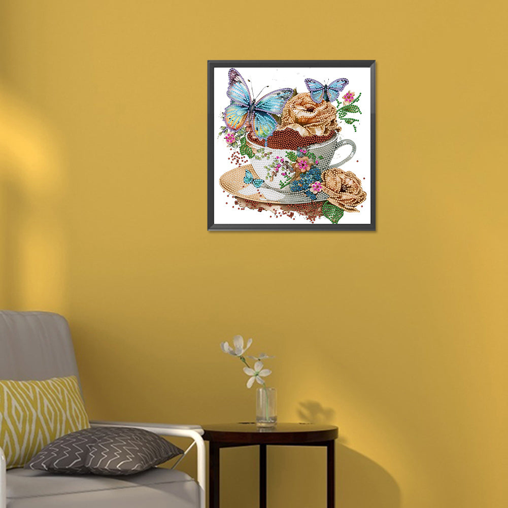 Coffee And Flower Butterfly - Special Shaped Drill Diamond Painting 30*30CM