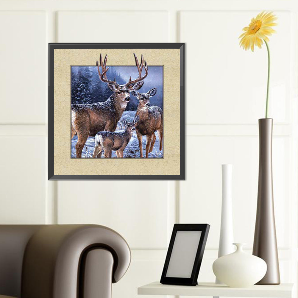 Picture Frame Elk - Full Round Drill Diamond Painting 40*40CM
