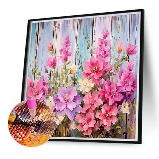 Flowers In Wooden Fence - Full Round Drill Diamond Painting 40*40CM