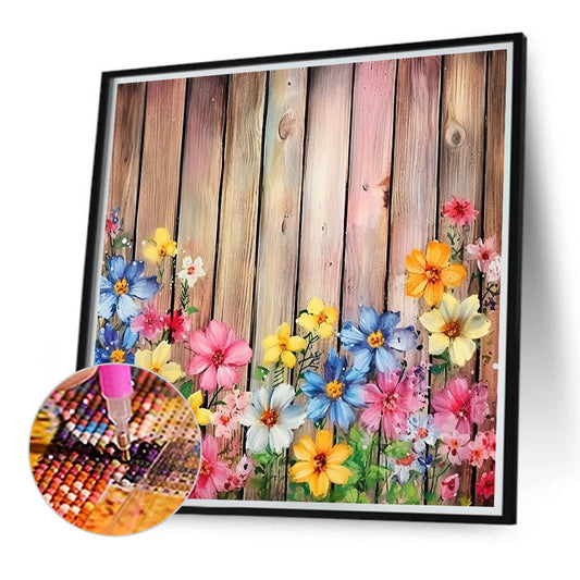 Flowers In Wooden Fence - Full Round Drill Diamond Painting 40*40CM