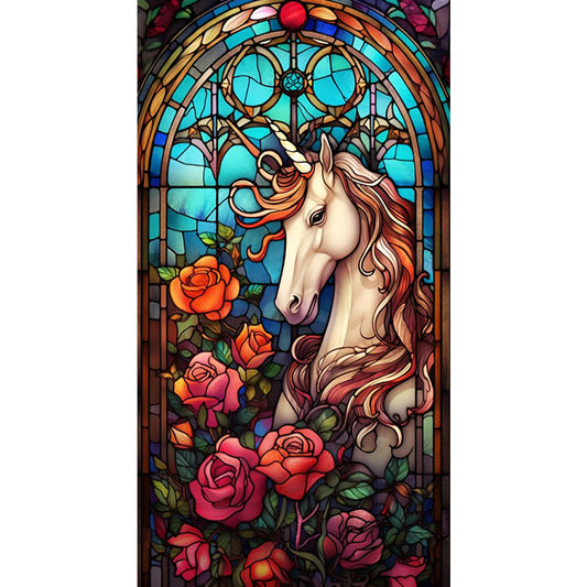 Glass Painting-Unicorn - 11CT Stamped Cross Stitch 40*70CM